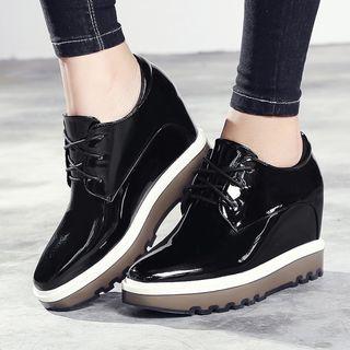 Patent Hidden Wedge Lace-up Shoes