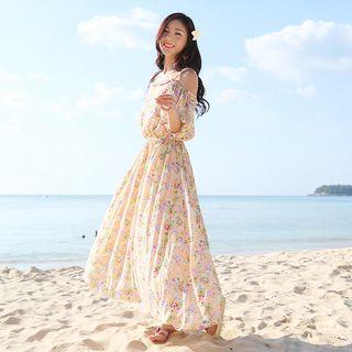 Shoulder Cut Out Floral Maxi Dress