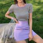 Short-sleeve Cropped Knit Top / Mini A-line Skirt