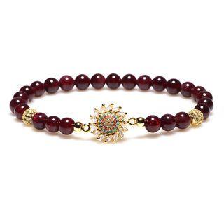 Flower Rhinestone Gemstone Bead Bracelet Y1118 - Dark Red - One Size