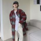 Plaid Long Shirt Jacket Check - Red - One Size