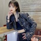 Zebra Print Denim Cropped Jacket