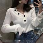 V-neck Long-sleeve Buttoned Top