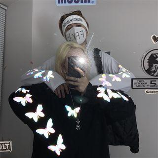 Reflective Butterfly Long-sleeve Round Neck T-shirt