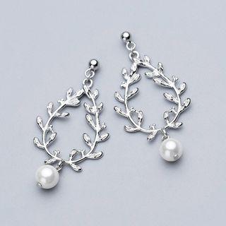 925 Sterling Silver Faux Pearl Branches Drop Earring 1 Pair - S925 Silver - One Size