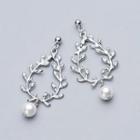 925 Sterling Silver Faux Pearl Branches Drop Earring 1 Pair - S925 Silver - One Size