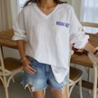 V-neck Letter-printed Oversized T-shirt