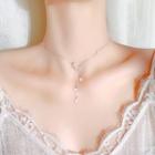 925 Sterling Silver Moon & Star Pendant Choker 1pc - Silver - One Size