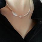 Leaf Pendant Freshwater Pearl Layered Sterling Silver Choker