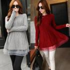 Long Sleeve Mesh Panel A-line Knit Tunic