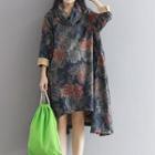 Floral Print Long-sleeve A-line Dress With Neck Warmer