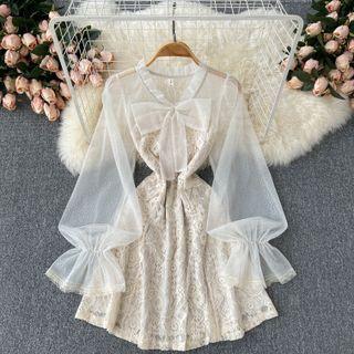 Bow Lace Panel Mini A-line Dress