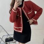 Contrast Trim Pocket-detail Long-sleeve Cropped Jacket