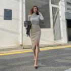 Long Ruched Pleather Skirt