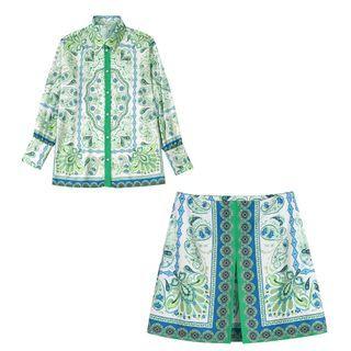 Paisley Print Blouse / Mini A-line Skirt