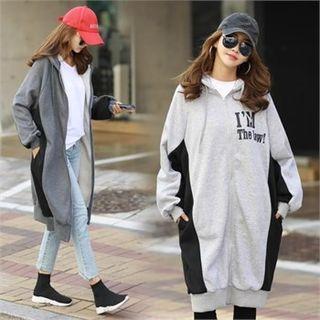 Hooded Contrast-trim Fleece-lined Zip-up Coat