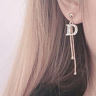 Rhinestone Letter D Fringed Earring