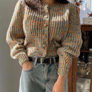 Puff-sleeve Multicolor Cardigan
