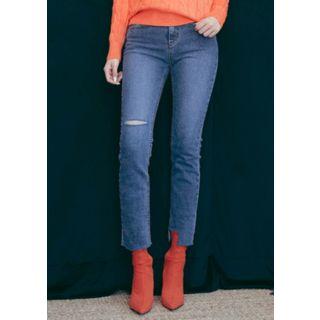 Slit Cutout Washed Slim-fit Jeans