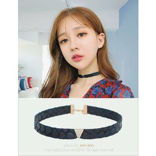 Metal-trim Faux-leather Choker