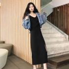 Slit Maxi Spaghetti Strap Dress Black - One Size