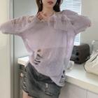 Distressed Sheer Sweater Purple - One Size