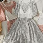 Set: Lace-trim Floral Midi Dress + Vest In 6 Colors