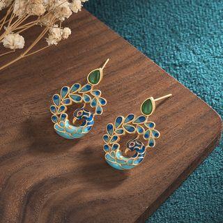 Peacock Glaze Alloy Dangle Earring Cp289 - 1 Pair - Gold & Blue & Green - One Size