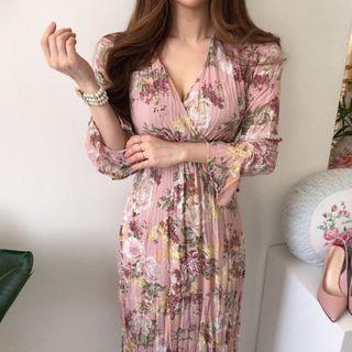 Floral V-neck Midi Sheath Dress