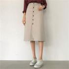 Button-through A-line Midi Skirt