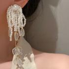 Faux Pearl Faux Crystal Fringed Earring 1 Pair - White Faux Pearl - Gold - One Size