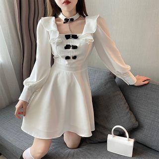 Long-sleeve Choker Mini A-line Dress