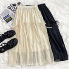 High-waist Plain Mesh Midi Skirt