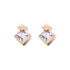 Simple Temperament Plated Rose Gold Geometric Diamond-shaped 316l Stainless Steel Stud Earrings With Cubic Zirconia Rose Gold - One Size