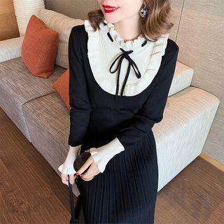 Long-sleeve Mock Two Piece Sweater Dress