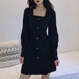 Long-sleeve Square-neck Mini A-line Dress