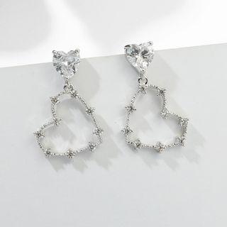 925 Sterling Cz Heart Drop Earring 1 Pair - 2053 - Heart - Silver - One Size