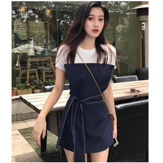 Strapless Bow Waist Playsuit / Short-sleeve T-shirt