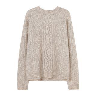Round Neck Cable Knit Sweater Almond - One Size