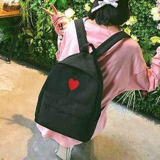 Heart-print Canvas Backpack With Pouch