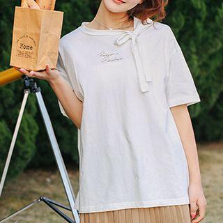 Embroidered Bow Short-sleeve T-shirt