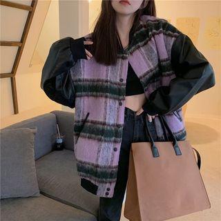 Plaid Panel Jacket Purple - One Size