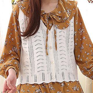 V-neck Pointelle-knit Vest