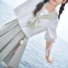 Short-sleeve Sailor Collar Bow-accent Cropped Blouse / Tasseled Pleated Mini A-line Skirt