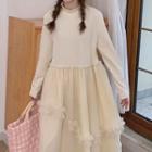 Long-sleeve Ruffled A-line Mesh Dress