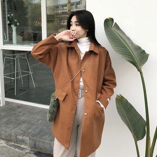 Plain Button-up Coat Caramel - One Size