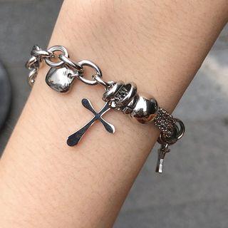 Stainless Steel Heart Cross & Star Bracelet As Shown In Figure - One Size