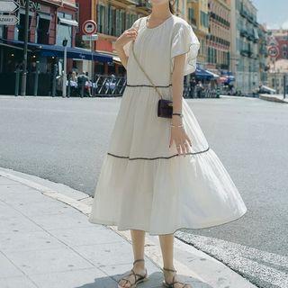 Layered Ruffle-trim Short-sleeve Dress