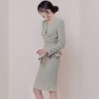 Mock Two-piece Long-sleeve Wrap Dress