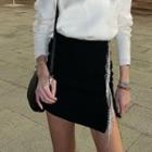 High Waist Tassel Slit Mini Skirt